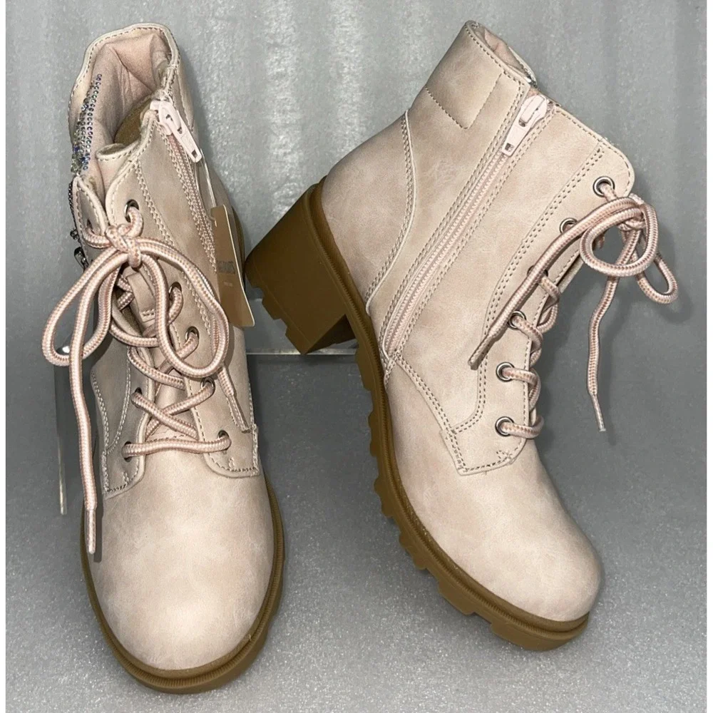 Therabouts Kinsley Pink Rhinestone Hiker Block Heel Boots Big Girls Size 5 NEW‎